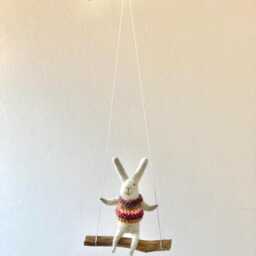 Gray Bunny On Swing, Needle Felted Animal, Nursery Decor, Baby Crib Mobile, Mobile - thumbnail 4
