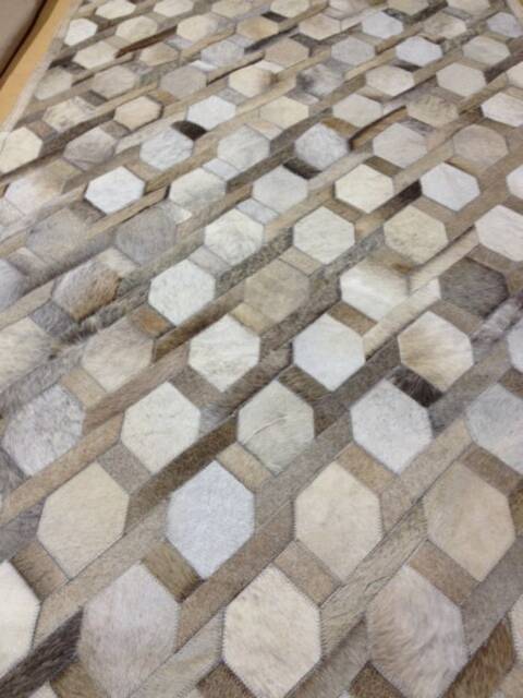 Patchwork Cowhide Rug - Free Shipping Model Link 6' X Mix Of Greys, Beiges & Light Browns - image 1