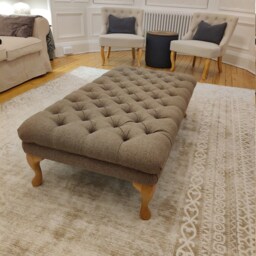 Extra Large Footstool/Coffee Table Non Storage 130 X 70 cm in Faux Linen Ivory Colour. UK Delivery Only - thumbnail 3
