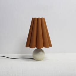 Handmade Scallop Ocher Fabric Table Lamp With Ceramic Base-62# - thumbnail 3