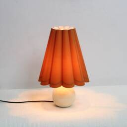 Handmade Scallop Ocher Fabric Table Lamp With Ceramic Base-62# - thumbnail 4