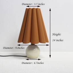 Handmade Scallop Ocher Fabric Table Lamp With Ceramic Base-62# - thumbnail 2