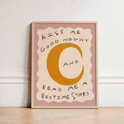 Bedtime Story Print, Kiss Good Night Nursery Illustration Wall Art, Eclectic Nursery, Kids Room Unframed - thumbnail 2