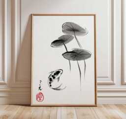 Japanese Koi Fish Wall Art, Minimalist Ink Painting Print, Zen Asian Poster, Lotus Pond Artwork, Oriental Home Decor - thumbnail 1