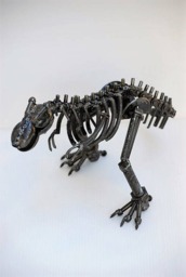 T-Rex Scrap Metal Sculpture, Handmade Desk Paperweight Art, Geek Valentine Gift For Him - thumbnail 3