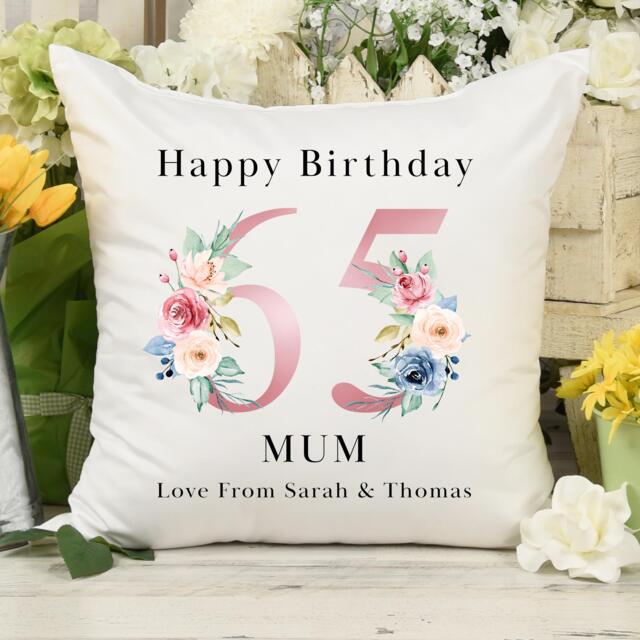 Personalised 65Th Birthday Cushion Pillow - Custom Message Gifts & Unique Present Ideas For Mum, Grandma, Sister Or Friend - image 1