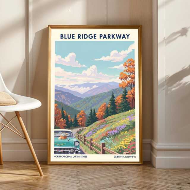 Blue Ridge Parkway Poster - North Carolina Wall Art Us State Gift For Traveller Usa Travel Print Decor - image 1