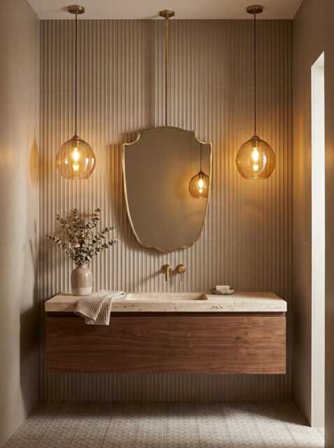 Ceiling Mounted Mirror - Decorative Gold Brass Shield Bathroom Vanity - image 1