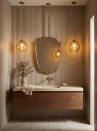 Ceiling Mounted Mirror - Decorative Gold Brass Shield Bathroom Vanity