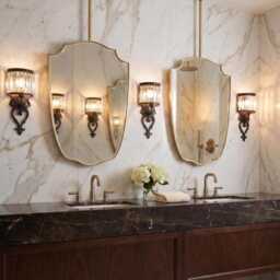 Ceiling Mounted Mirror - Decorative Gold Brass Shield Bathroom Vanity - thumbnail 3