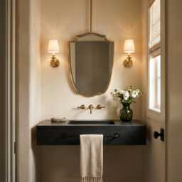 Ceiling Mounted Mirror - Decorative Gold Brass Shield Bathroom Vanity - thumbnail 2