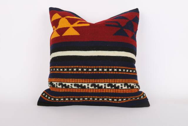 Handwoven Kilim Pillow Cover Colorful Geometric Turkish Wool - 20x20 - image 1