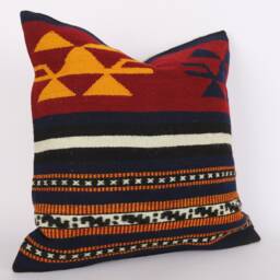 Handwoven Kilim Pillow Cover Colorful Geometric Turkish Wool - 20x20 - thumbnail 3