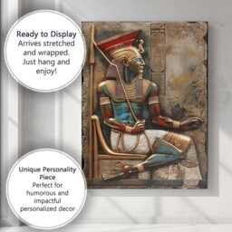 Ancient Egyptian Pharaoh Relief Hieroglyphic Stone Carving Canvas Wall Art Print Decor Picture Ready To Hang - thumbnail 3