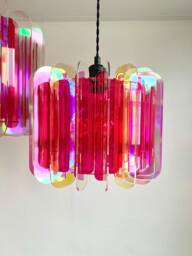 Iridescent Pink Acrylic Pendant Lamp Shade Mid Century Modern Lighting - thumbnail 1