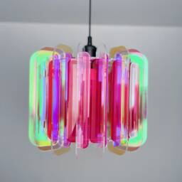 Iridescent Pink Acrylic Pendant Lamp Shade Mid Century Modern Lighting - thumbnail 3