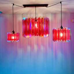 Iridescent Pink Acrylic Pendant Lamp Shade Mid Century Modern Lighting - thumbnail 2