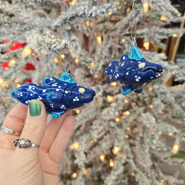 Coelacanth Christmas Ornament With Glow in The Dark Eyes & Spots - image 1