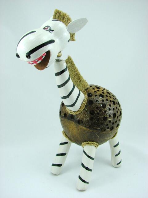 Table Lamp Zebra Black White Animal Coconut Shell Bedroom Floor Light Wooden Garden Handmade - image 1