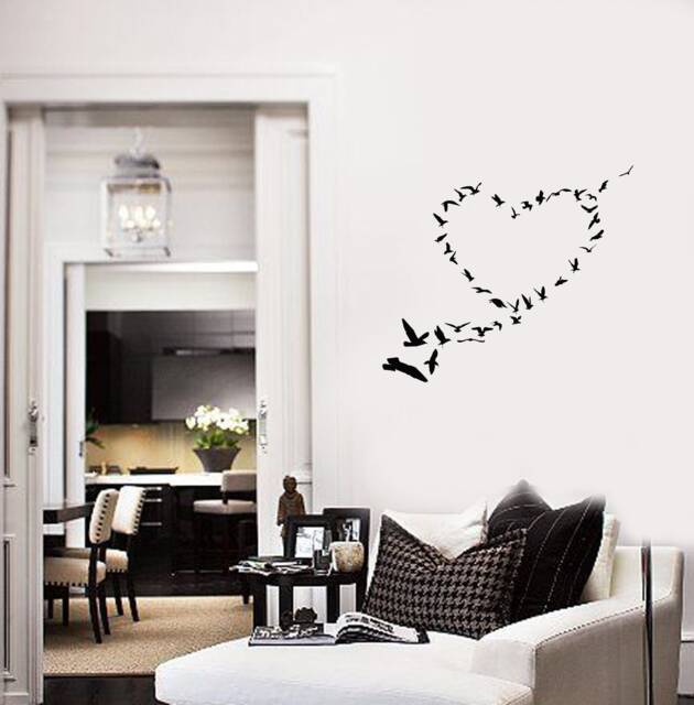 Birds Vinyl Wall Decal Heart Romantic Love Home Decor Interior Stickers Mural - #2919Di - image 1