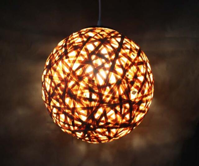Sphere Bamboo Pendant Light Natural Woven Lighting Fixture, 3 Diameter Options - image 1