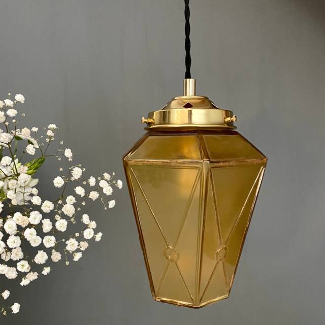 Vintage Art Deco Globe Pendant Light in Yellow & Gold Glass - image 1