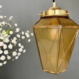 Vintage Art Deco Globe Pendant Light in Yellow & Gold Glass - thumbnail 3