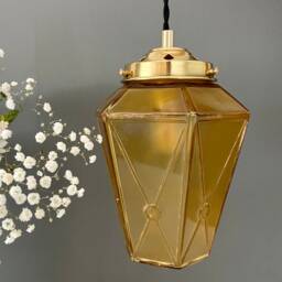 Vintage Art Deco Globe Pendant Light in Yellow & Gold Glass - thumbnail 2
