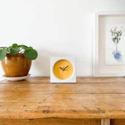 Concrete/Cement Grey & Mustard Desk Clock - Handmade - thumbnail 2