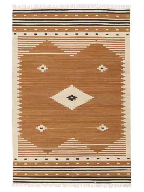 Handwoven Wool Kilim Rug Modern Mustard Diamond Runner - image 1