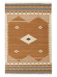 Handwoven Wool Kilim Rug Modern Mustard Diamond Runner - thumbnail 1