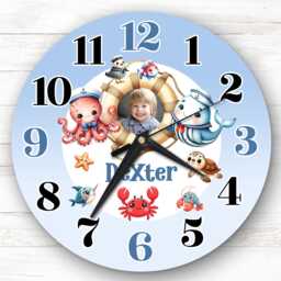 Sealife Cute Animals Photo Personalised Gift For Kid's Bedroom Clock - Kids Clock, Children's , Custom Wall