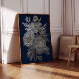 Gold Line Art Peony Print, Midnight Blue Floral Wall Art, Elegant Botanical Poster, Minimalist Illustration - thumbnail 3
