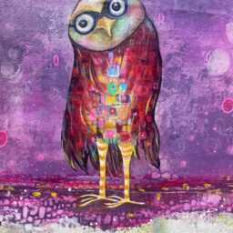 Hand-Painted Abstract Owl Floorcloth Durable Boho Kitchen Rug Purples - thumbnail 2