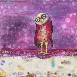 Hand-Painted Abstract Owl Floorcloth Durable Boho Kitchen Rug Purples - thumbnail 3