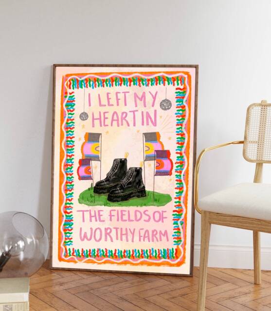 I Left My Heart in The Fields Of Worthy Farm Festival Print - Illustrated By Weezy Poster Print, Glasto Artwork