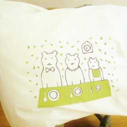 "Hand Printed Bear Pillow Case Cotton Nursery Decor 20"" X 24" - thumbnail 3