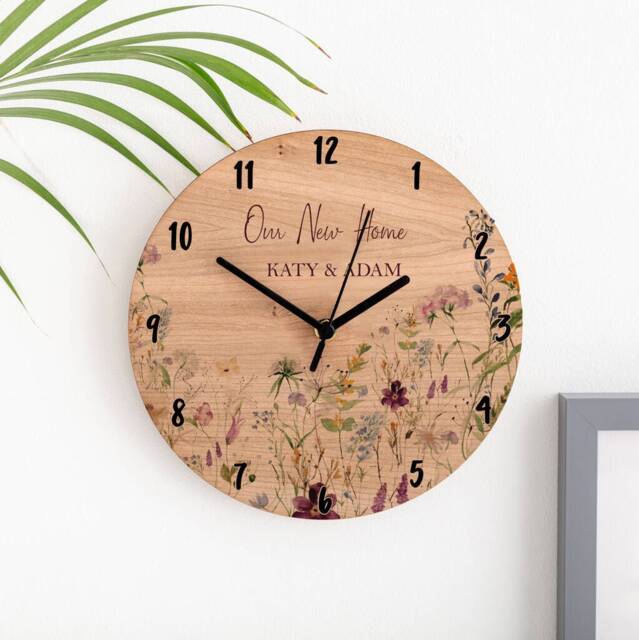 Personalized Wildflower Clock - Cherry Wood Anniversary Gift - image 1