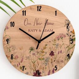 Personalized Wildflower Clock - Cherry Wood Anniversary Gift - thumbnail 2