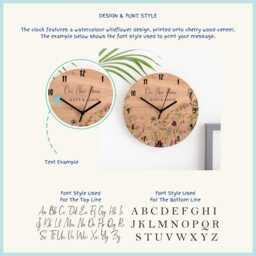 Personalized Wildflower Clock - Cherry Wood Anniversary Gift - thumbnail 4
