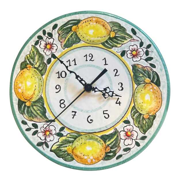 Italian Ceramic Wall Clock Decorated Lemons Hand Painted Made in Italy Tuscan Art Pottery - image 1