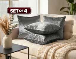 Set Of 4 Silver Velvet Cushion Covers - 18x18