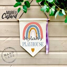 Personalised Kids Boho Rainbow Playhouse Sign /Hanging Door Sign/ Spiel Haus/Playroom Signs // - thumbnail 1