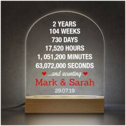 2nd Anniversary Gift For Husband Wife, Personalised Led Night Light Sign, Wedding Anniversary, 2 Year Boyfriend - thumbnail 1