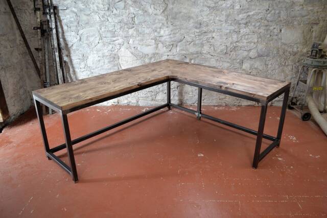 Industrial Corner Desk - Handmade Reclaimed Wood L-Shaped Custom Home Office Furniture Rustic Workstation - image 1