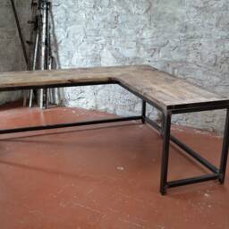 Industrial Corner Desk - Handmade Reclaimed Wood L-Shaped Custom Home Office Furniture Rustic Workstation - thumbnail 3
