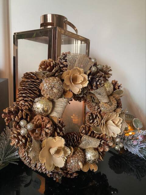 Christmas Gold Door Wreath Decoration Artificial Traditional Foliage Autumn Xmas Home Decor Decorative Festive
