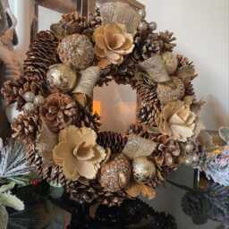 Christmas Gold Door Wreath Decoration Artificial Traditional Foliage Autumn Xmas Home Decor Decorative Festive - thumbnail 3