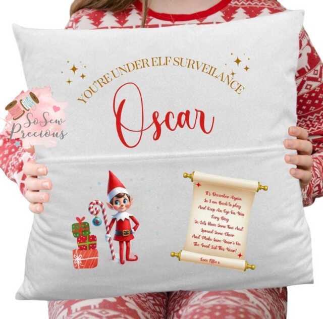 Personalised Elf Arrival Reading Pocket Cushion, Personalized Kids Gift , Story Book Cushion Christmas