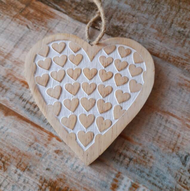 Wooden Carved Hanging Heart With Detail - Decoration Wall Decor Rustic - image 1